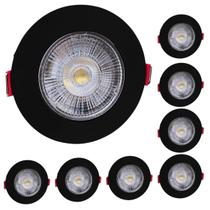 8 Spot LED 5W 6500K Redondo Bivolt Branco-Frio Embutir Preto Fácil Instalação Iluminação