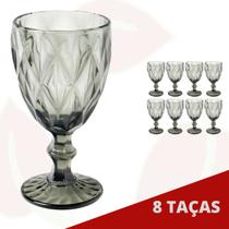 8 Taça Cinza Metalizada 340ML Diamond Vidro Elegante Chic Luxo