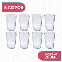 8 Un Copos Arizona Baixo Transparente 200ML Vidro Resistente 8 Un Copos Arizona Baixo Transparente 200ML Vidro Resistente