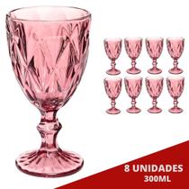 8 UNI Taça Diamante Copos Vidro Lilás 300ML Suco Vinho Água