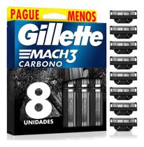 8 Unidades de Carga Refil para Aparelho de Barbear Mach3 Gillette Carbono MAIS VENDIDO