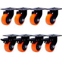 8 Unidades Rodizio Rodinhas Com e Sem Freio 3" Com Base Laranja