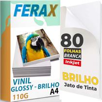 80 Adesivos Vinil Branco Brilho P/ Impressora Jato Tinta A4 - Pode Usar Resina