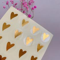80 Etiquetas Adesiva Decorativa Coração Dourado efeito Ouro para Presente, Sacolas, Sacos Plásticos, Caixinhas, Envelope - gráficaMK