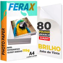 80 Folhas papel fotográfico Adesivo A4 brilhante à prova d'água 115g