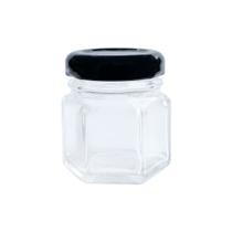 80 Mini pote de vidro sextavado 40ml c/ tampa Preta 80 Mini pote de vidro sextavado 40ml c/ tampa Preta