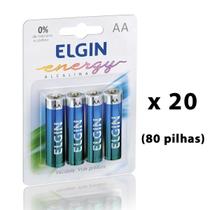 80 Pilha Alcalina AA Elgin Energy LR6 1,5v Blister Com 4