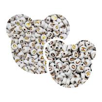 800 Miçangas de Letras do Alfabeto Consoantes e Vogais Branca e Dourada Bijuteria