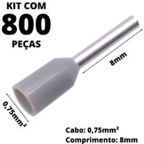 800un Terminal Tubular Ilhós Pré-isolado Simples Para Cabo de 0,75mm² Metal 8mm Cinza E7508