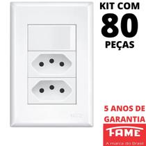 80un Interruptor Paralelo Three Way 16A e Tomada Dupla Padrão 2P+T 10A Com Placa Evidence FAME