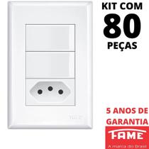 80un Interruptor Paralelo Three Way 2 Teclas 16A e Tomada Padrão 2P+T 10A Com Placa Evidence FAME