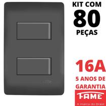 80un Interruptor Simples 2 Teclas 10A Com Placa 4x2 Habitat Black FAME