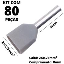 80un Terminal Tubular Ilhós Duplo 0,75mm² 8mm Cinza TE7508