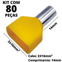 80un Terminal Tubular Ilhós Pré-isolado Duplo Para Cabo de 16mm² Metal 14mm Amarelo TE1614
