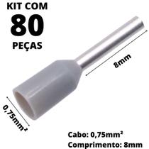 80un Terminal Tubular Ilhós Pré-isolado Simples Para Cabo de 0,75mm² Metal 8mm Cinza E7508