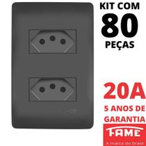 80un Tomada Padrão Dupla 2P+T 20A Com Placa Habitat Black FAME