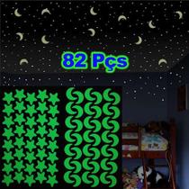 82 Adesivos Brilham no Escuro Fosforescente Estrelas Luas - Decoração Quarto Infantil