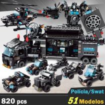820 Peças Blocos de Montar Polícia Swat Mega Caminhão + Mega Robô + Mega Avião + 51 Veículos - B Toys