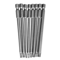 8Pcs/Conjunto T8-T40 100mm Chave de fenda torx magnética bits 1/4" Hex Shank - Prata