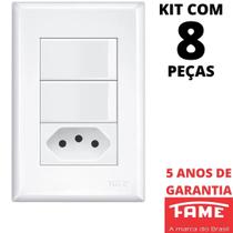 8un Interruptor Paralelo Three Way 2 Teclas 16A e Tomada Padrão 2P+T 10A Com Placa Evidence FAME