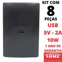 8un Tomada USB Bivolt 15W 5V 3A Com Placa Habitat Black FAME