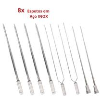 8x Espetos De Inox 50cm Espada, Duplo e Coração - Churrasco