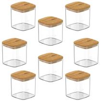 8x Pote Hermetico Cozinha 150ml OU Keep com Tampa de Bambu