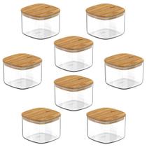 8x Pote Hermetico Cozinha 450ml OU Keep com Tampa de Bambu