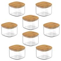 8X Pote Hermetico Cozinha 450Ml Ou Keep Com Tampa De Bambu