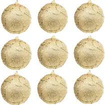 9 Bola Dourada Glitter Árvore de Natal 8 CM Dourado Grande 9 Bola Dourada Glitter Árvore de Natal 8 CM Dourado Grande