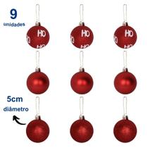 9 Bola Luxo Natal Vermelha Premium Enfeite Árvore Bola Glitter Fosca Brilhante Medida 5cm - Envio Já