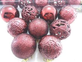 9 Bolas Natal Vinho 6cm Lisas Foscas Texturas E Arabescos