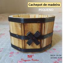 9 Cachepot De Madeira Redondo Pequeno - 14 X 9 Cm Queimado ML MS