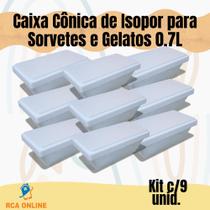 9 Caixas Cônicas De Isopor Eps 0,7 Litros Para Sorvetes e Gelatos