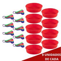 9 Kit Forma Silicone Redonda Sortida e Colher Medidora 5Pç 9 Kit Forma Silicone Redonda Sortida e Colher Medidora 5Pç