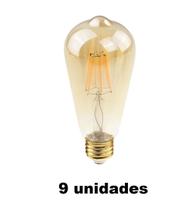 9 Lampada Filamento Led E27 St64 Vidro Ambar 4w Edson Ali48