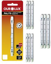 9 Lâmpadas Halógena Palito 300w Base R7s 220v 118mm Ourolux Cor da Luz Branco Quente 2800k