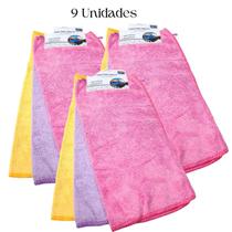 9 Pano De Microfibra alta absorção Multiuso 30x30cm Polimento Casa Limpeza de Pia Cozinha