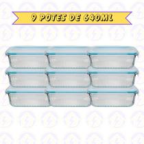 9 Pote Canelado Retangular 640ML Tampa Hermética Frutas Fit Alimentos