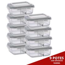 9 Pote Retangular 1040ML c/ Divisória e Tampa Marmita Lancheira