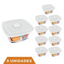 9 Potes De Vidro Facilita Vap Quadrado Com Tampa 1L Marinex