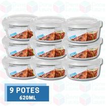 9 Potes de Vidro Redondo 620ML Marmita 4 Travas Casa Cozinha