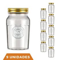 9 Potes Vidro Americano Rosca Alimento 1Litro Vintage Nadir