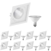 9 Spot Embutir Quadrado Recuo PAR30 + 1 Lâmpada LED 10W 6500K E27