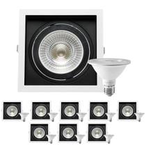 9 Spot Embutir Quadrado Recuo PAR30 + 1 Lâmpada LED 10W 6500K E27