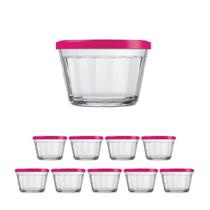 9 Tigela Vidro Americano Tampa Plastica Sortida 150ml Nadir