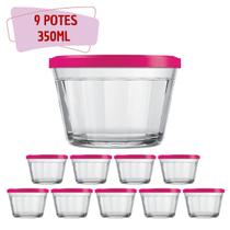 9 Tigelas de Vidro Americano C Tampa Gelatina Papinha 350ml
