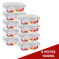9 UNI Pote Hermético 1040ML Marmita Vidro 4 Travas