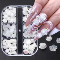 90 PCS Flower Nail Art Charms White Rose Flower Nail Glitte