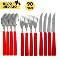 90 Talheres de Inox com Cabo Vermelho de Mesa 30 Facas 30 Colheres 30 Garfos uso Residencial Restaur 90 Talheres de Inox com Cabo Vermelho de Mesa 30 Facas 30 Colheres 30 Garfos uso Residencial Restaur